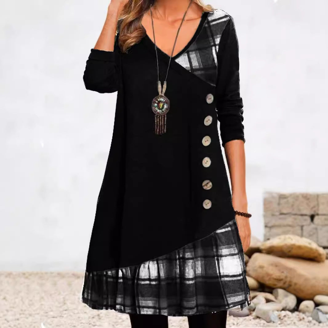 Checked patchwork dress with buttons