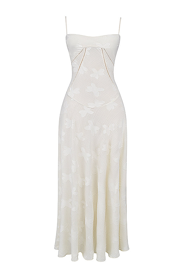 Retro Cream Maxi Dress With Lace Back Panel