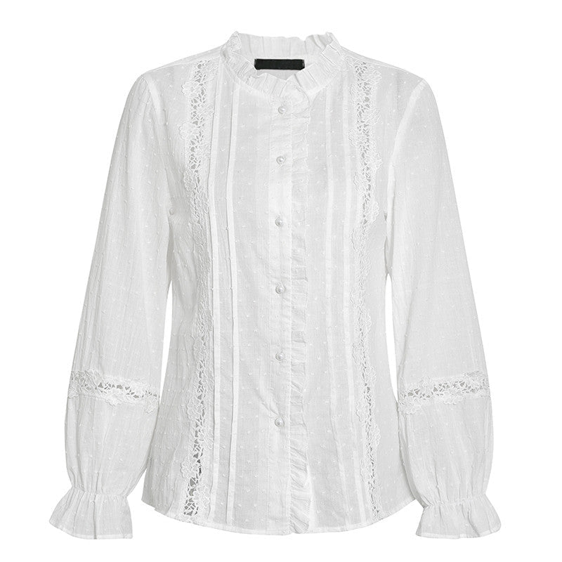 Long-sleeved ruffled blouse with hollow back