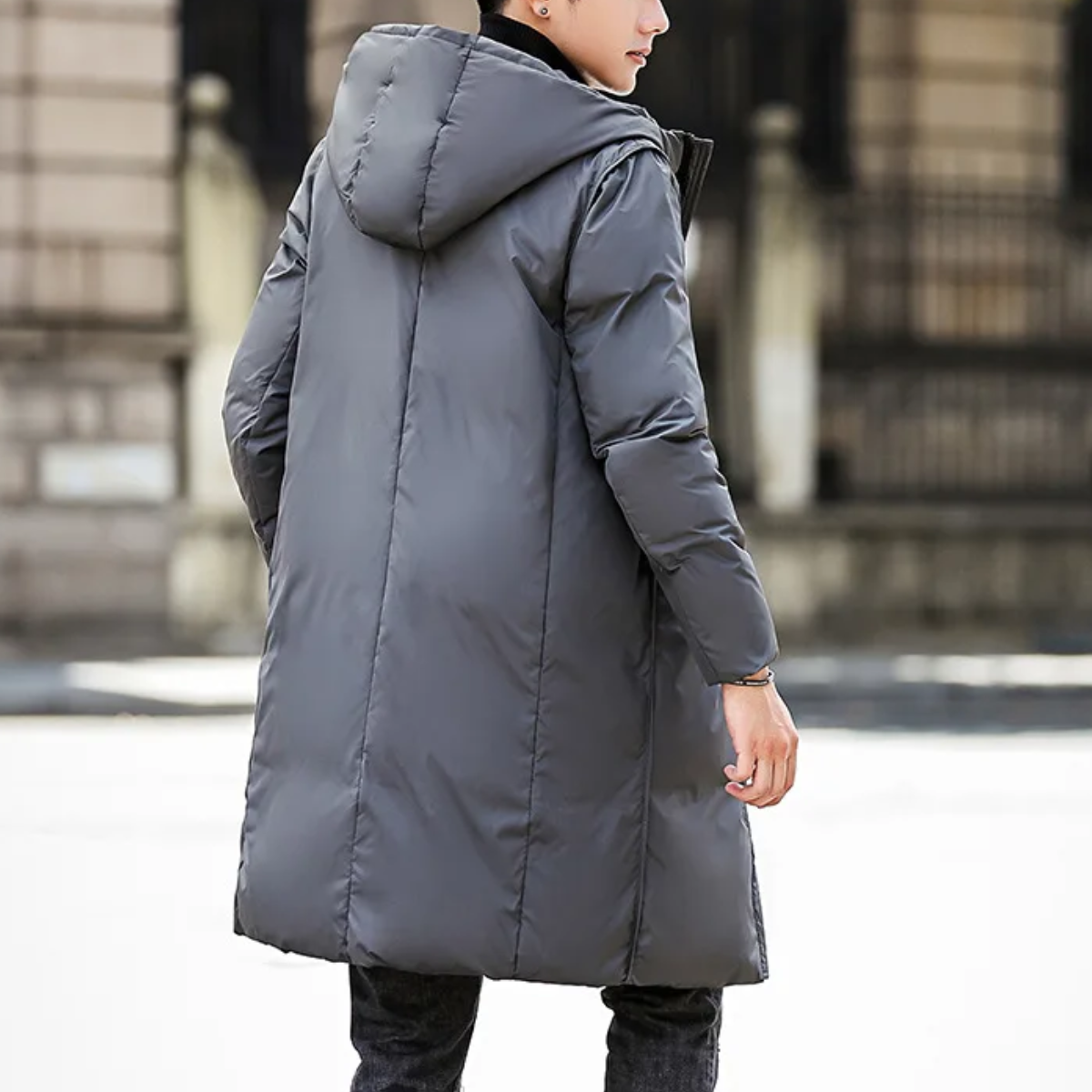 Men's parka winter jacket long cut with hood and pockets