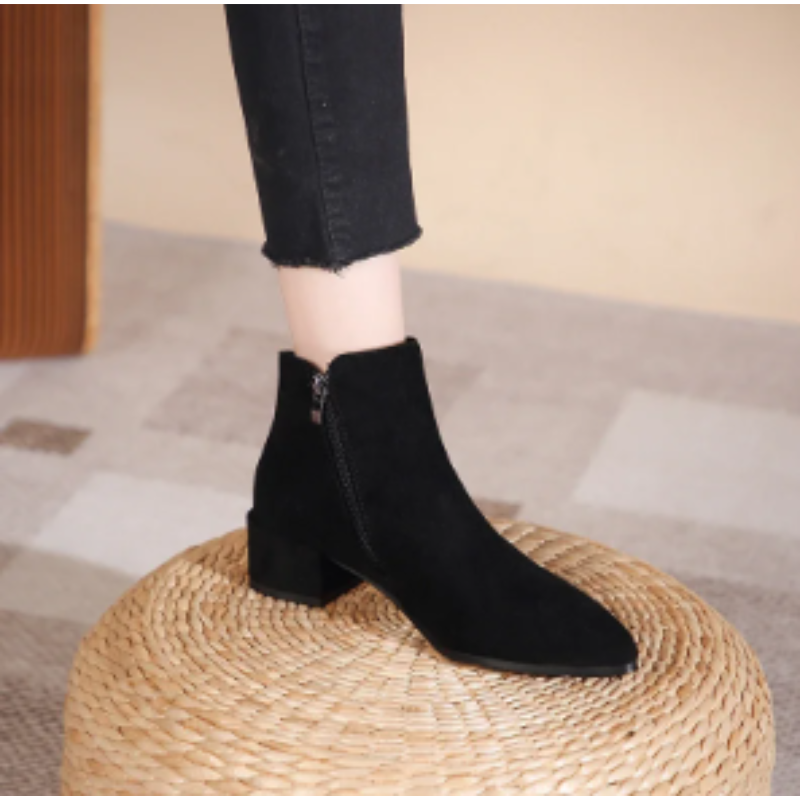 Low Heel Ankle Boots with Side Zip for Women