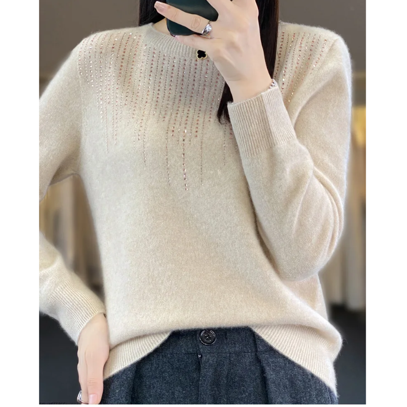 Soft Knitted Ladies Sweater with Sparkling Details