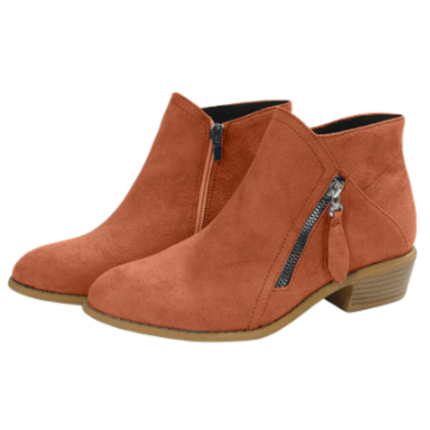 Women's Suede Ankle Boots with Zipper and Low Heel