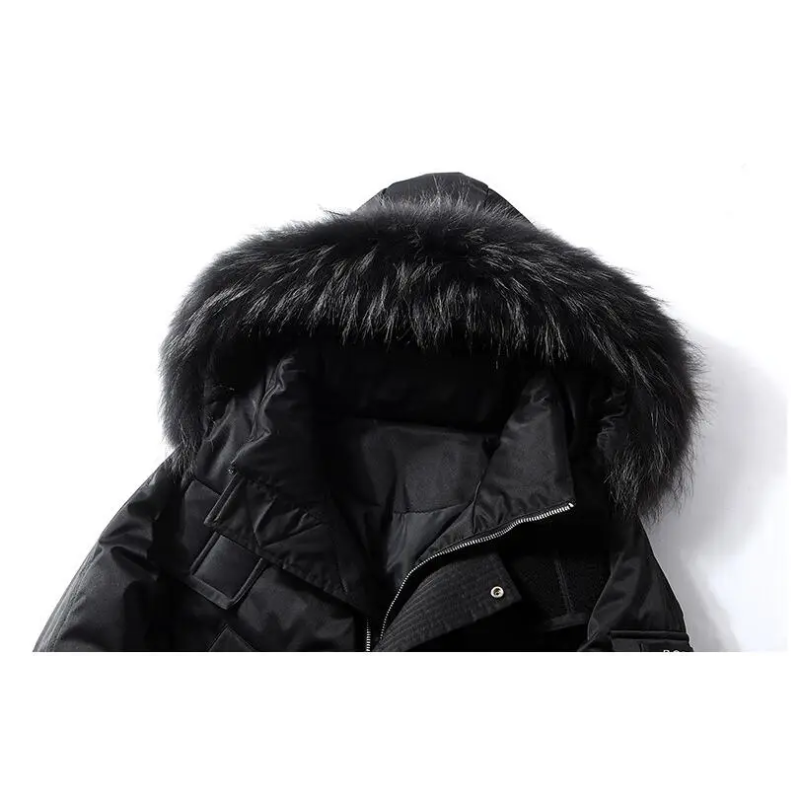 Men's parka winter jacket with fur hood and long sleeves