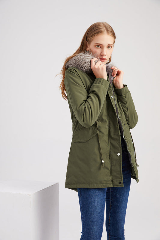 Women's parka with hood and modern design