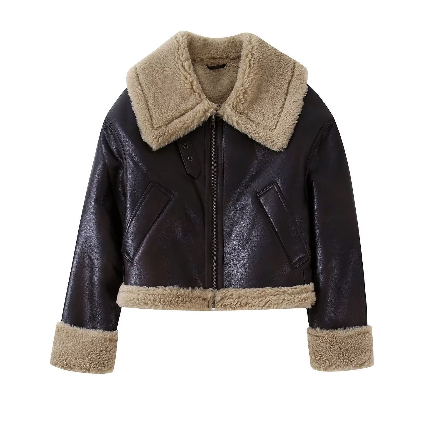 Women - Classic Short Jacket - Fur and Leather - Stylish Outerwear for All Occasions