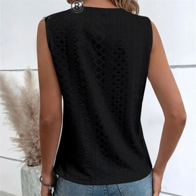 Sleeveless blouse with lace overlay