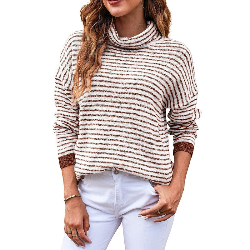 Women - Casual Jumper - Striped Knit Design - Comfortable Everyday Sweater