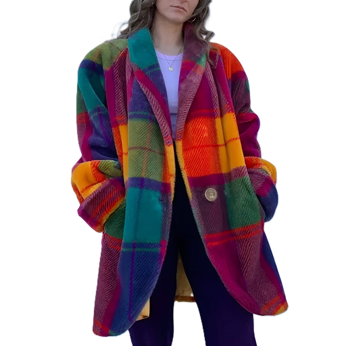 Women - Casual Coat - Chic Checked Design - Stylish Layer for Every Occasion