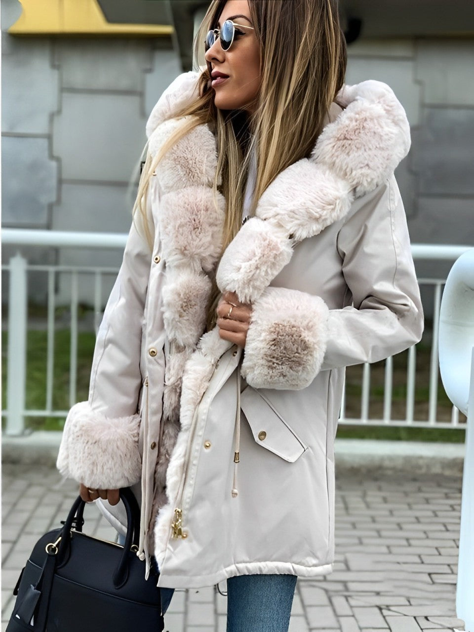 Women's Fur Coat - Warm Hooded Jacket - Cozy Faux Fur - Stylish Outerwear for Winter