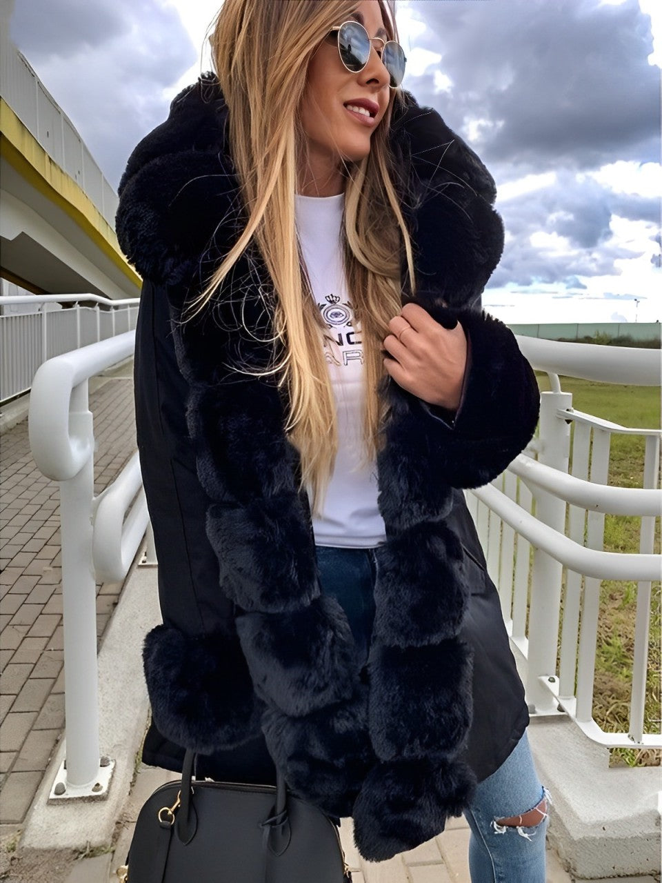 Women's Fur Coat - Warm Hooded Jacket - Cozy Faux Fur - Stylish Outerwear for Winter