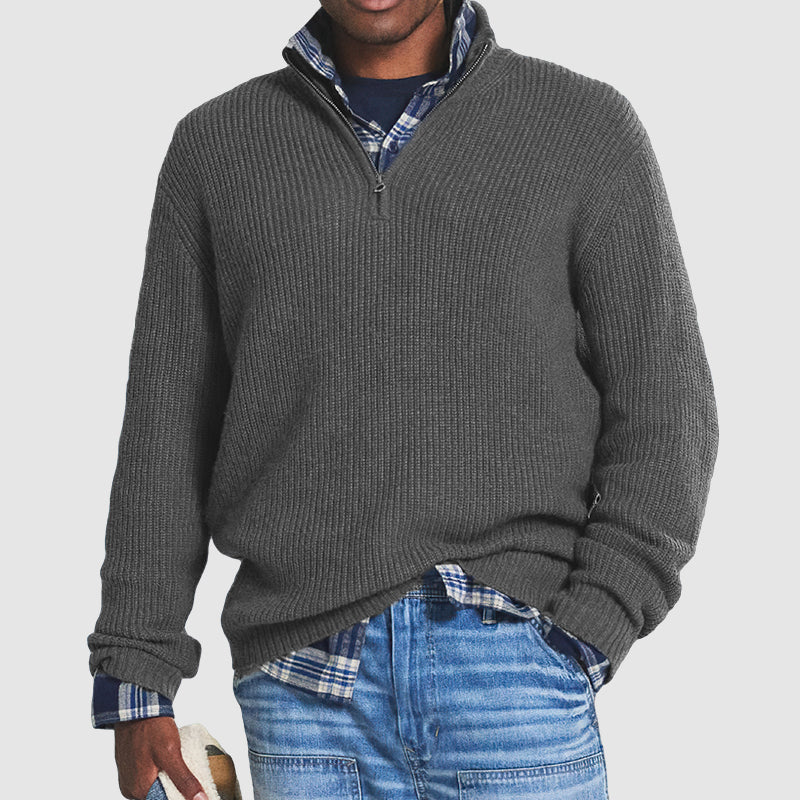 Men - Casual Pullover - Zip Neckline - Comfortable Everyday Sweater