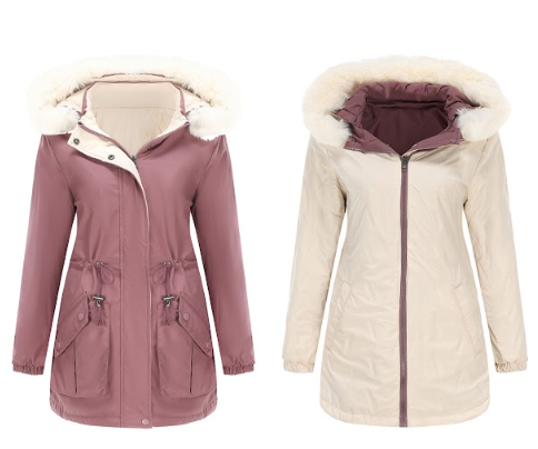 Women - Reversible Winter Parka - Fur Cotton - Stylish Warm Outerwear for Cold Weather