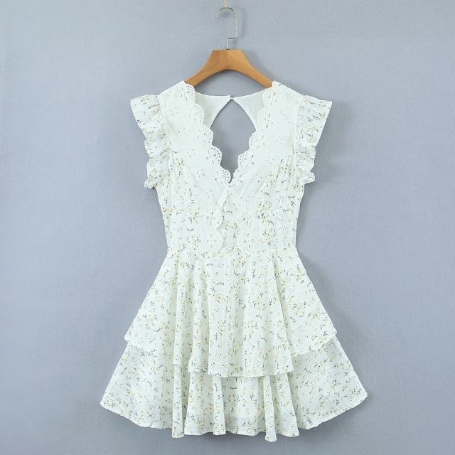 Floral lace dress with tiered ruffled skirt