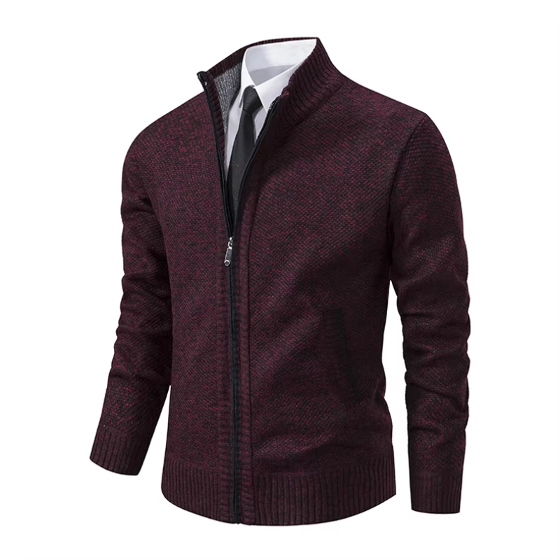 Elegant cardigan with zip and stand-up collar