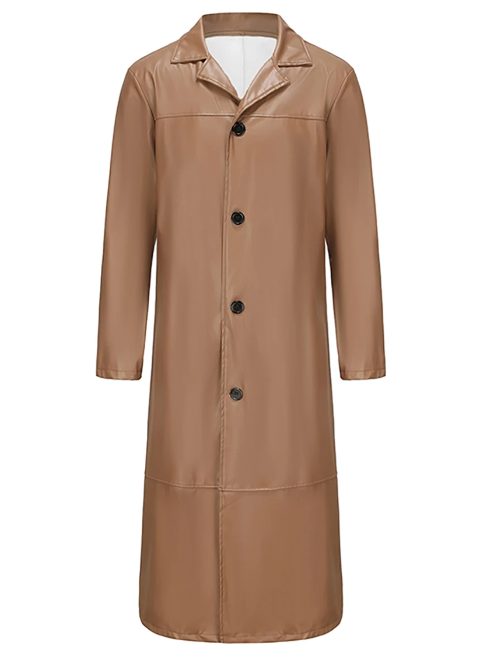 Long leather coat with classic lapels