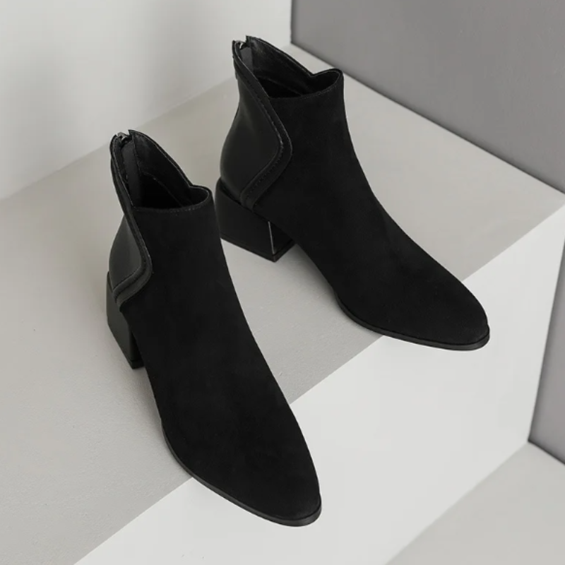 Stylish Ankle Boots with Cutouts and Low Heel