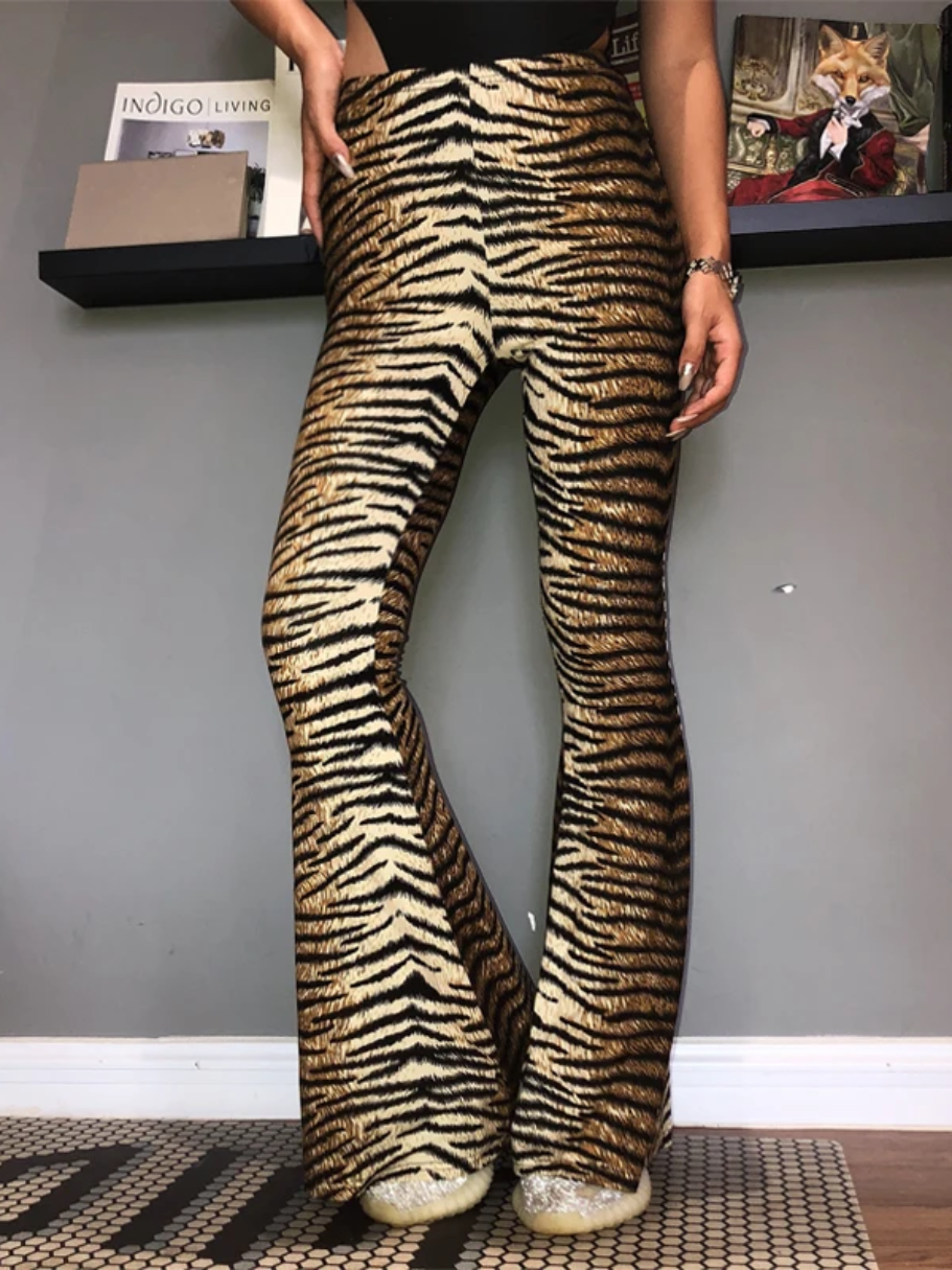 Women's leopard print flared trousers with high waist