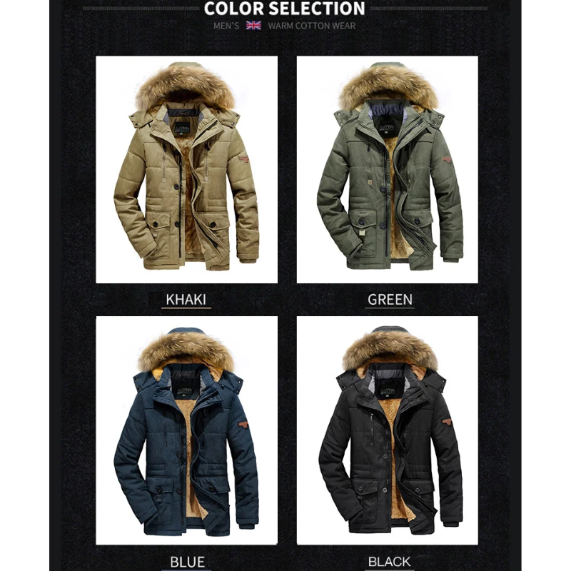 Men's parka jacket with detachable faux fur and fleece lining