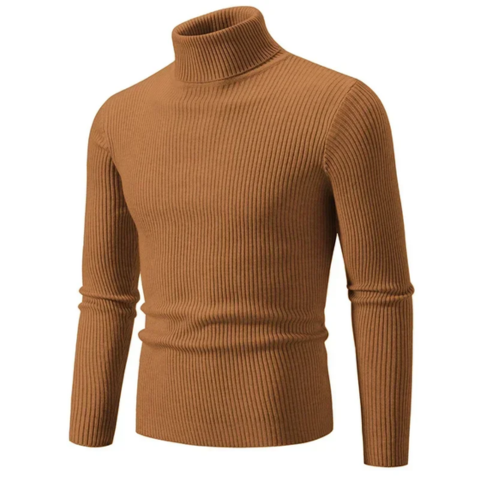 Stylish turtleneck jumper with cable knit pattern