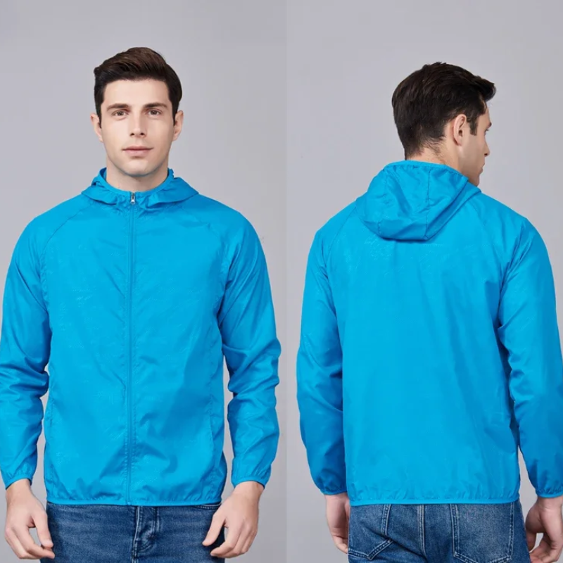 Men's waterproof mackintosh with hood for outdoor activities