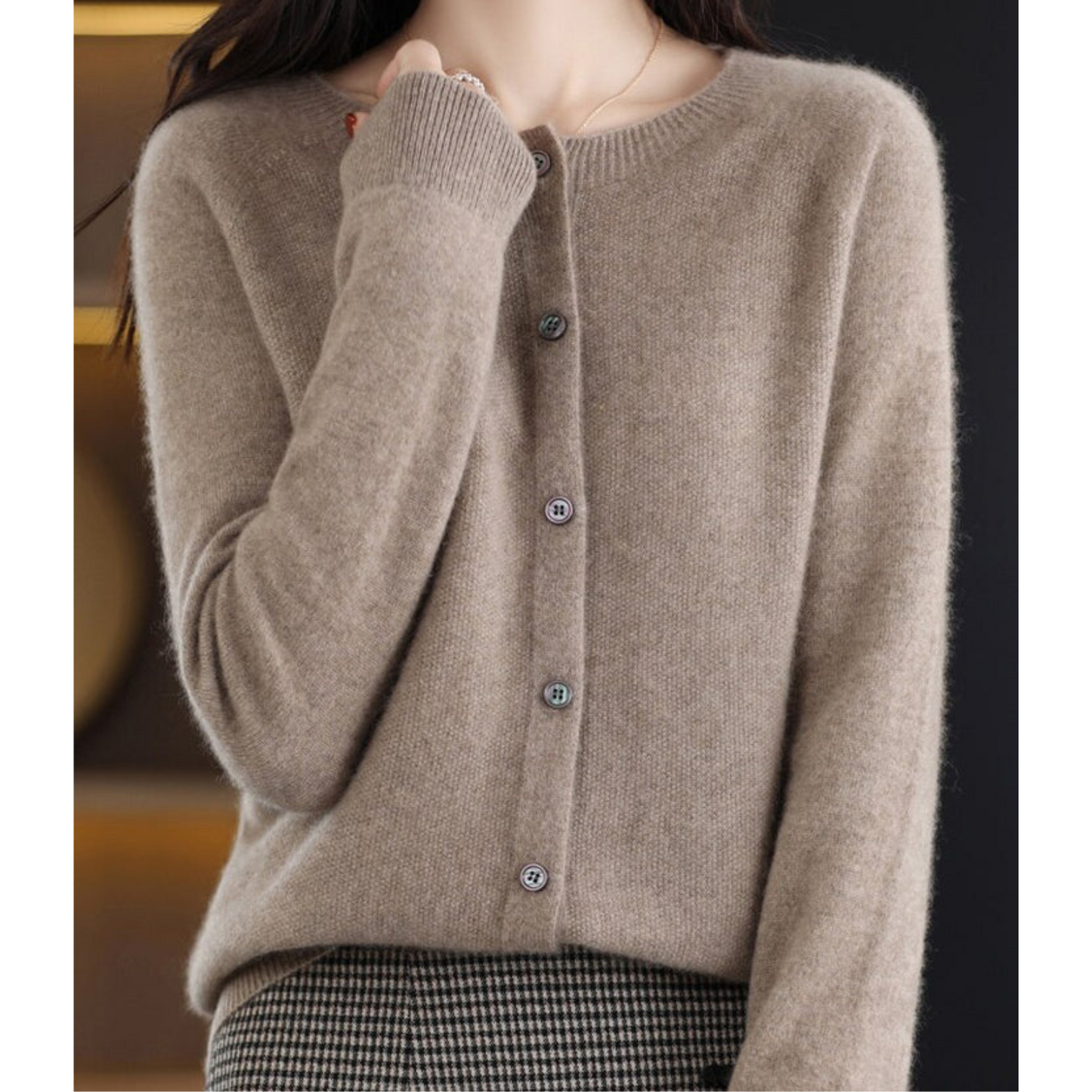 Wool Ladies O-neck Cardigan Cashmere Sweater