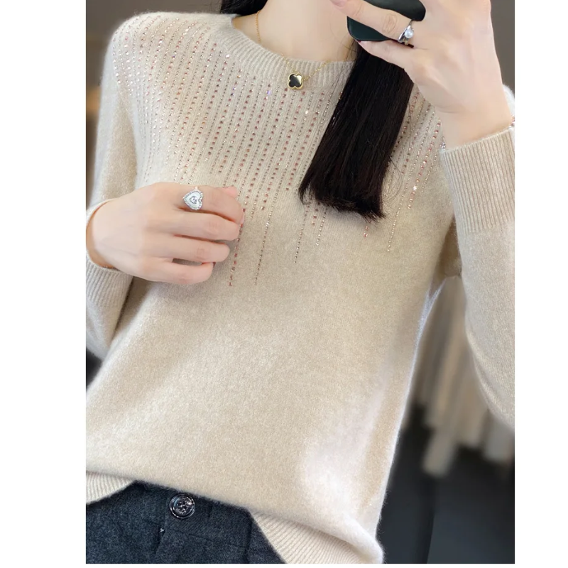 Soft Knitted Ladies Sweater with Sparkling Details