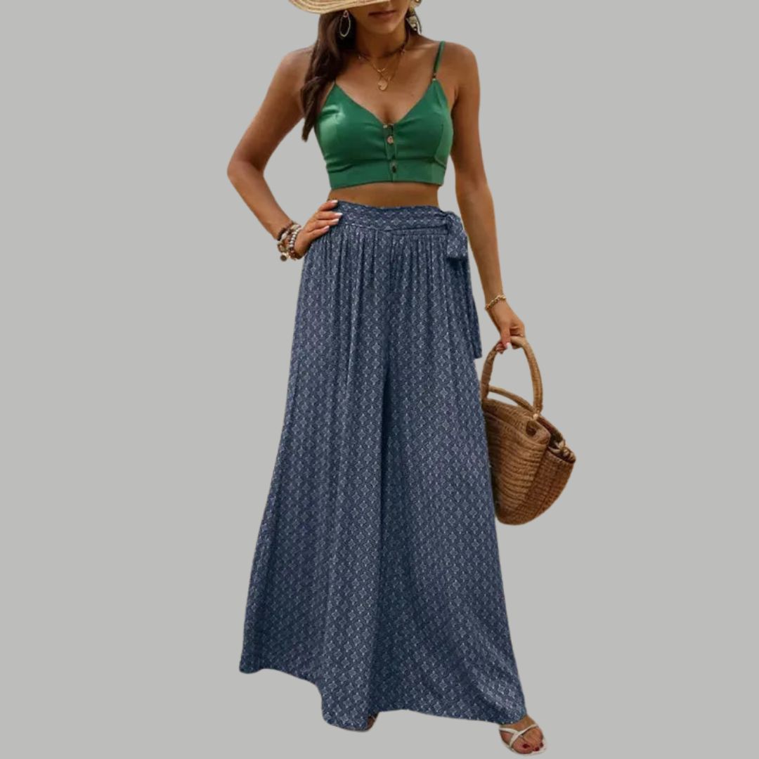 High-waisted wide trousers with print pattern