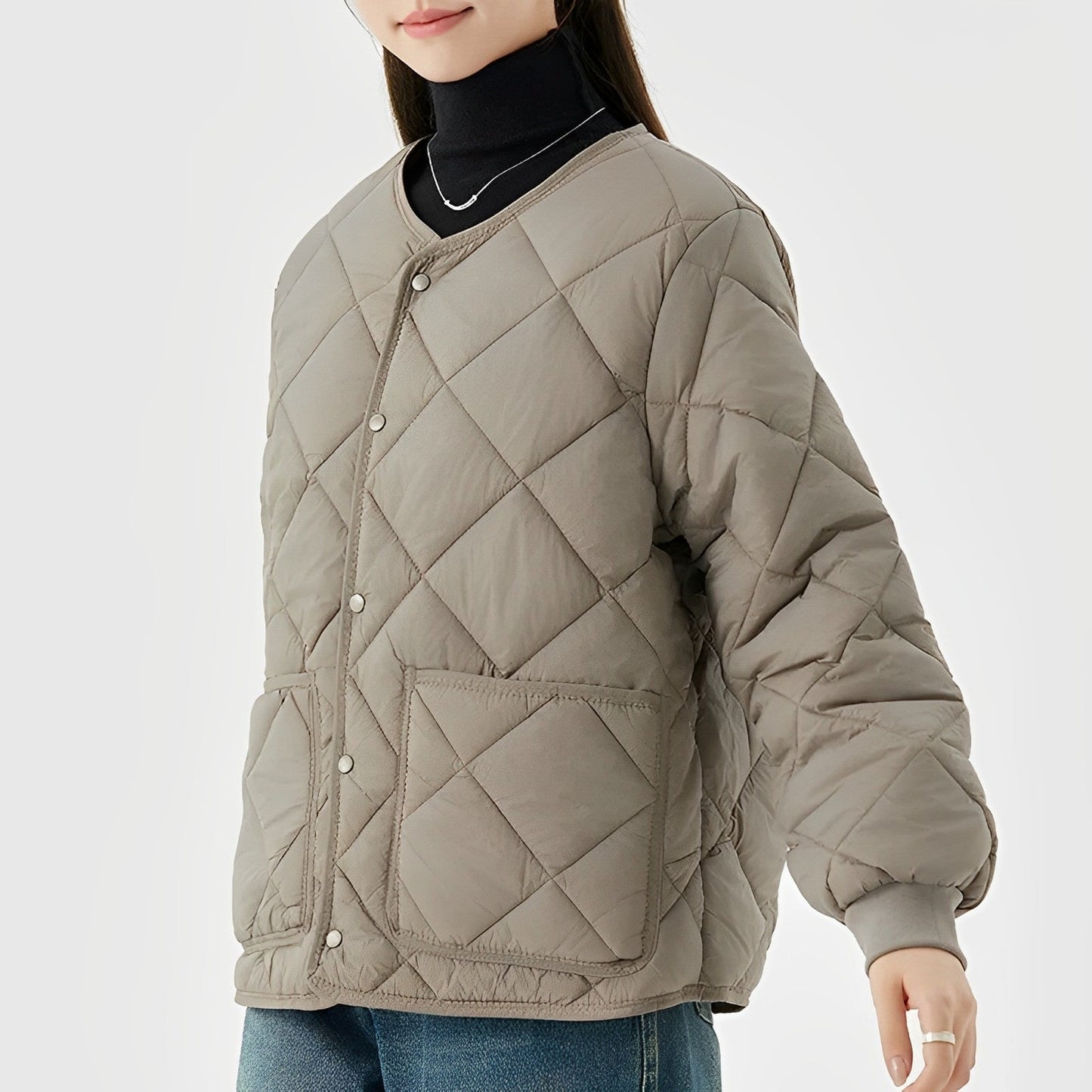 Women - Jacket - Light and Warm Diamond Pattern - Stylish Winter Outerwear for Cozy Comfort