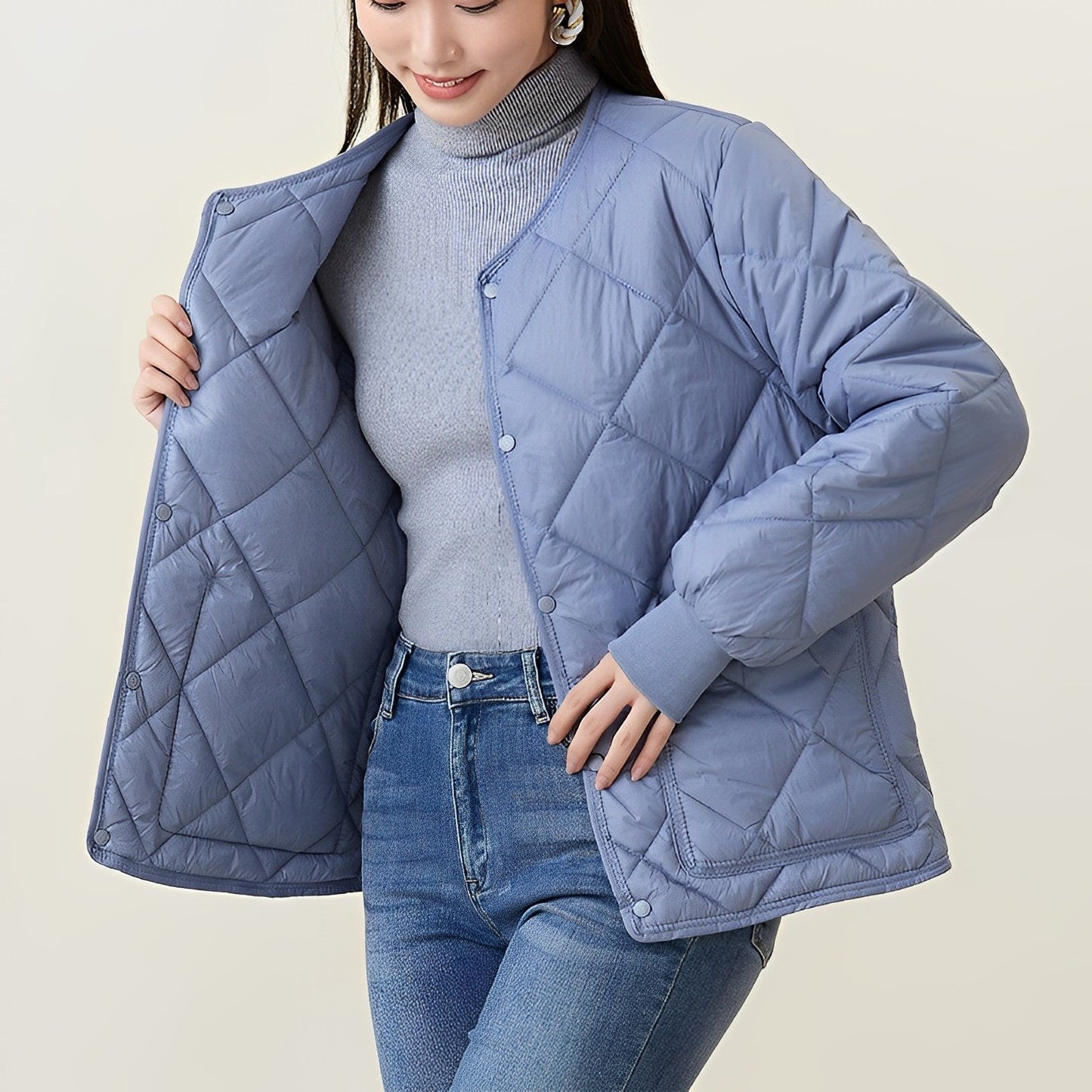 Women - Jacket - Light and Warm Diamond Pattern - Stylish Winter Outerwear for Cozy Comfort