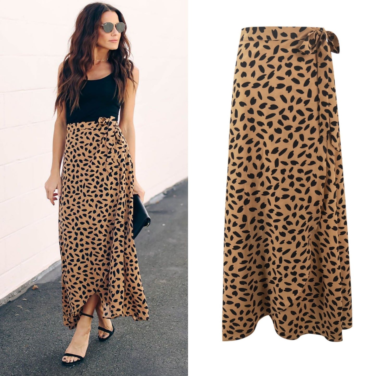 Leopard pattern long loose skirt