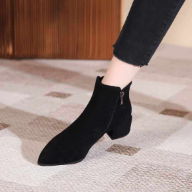 Low Heel Ankle Boots with Side Zip for Women