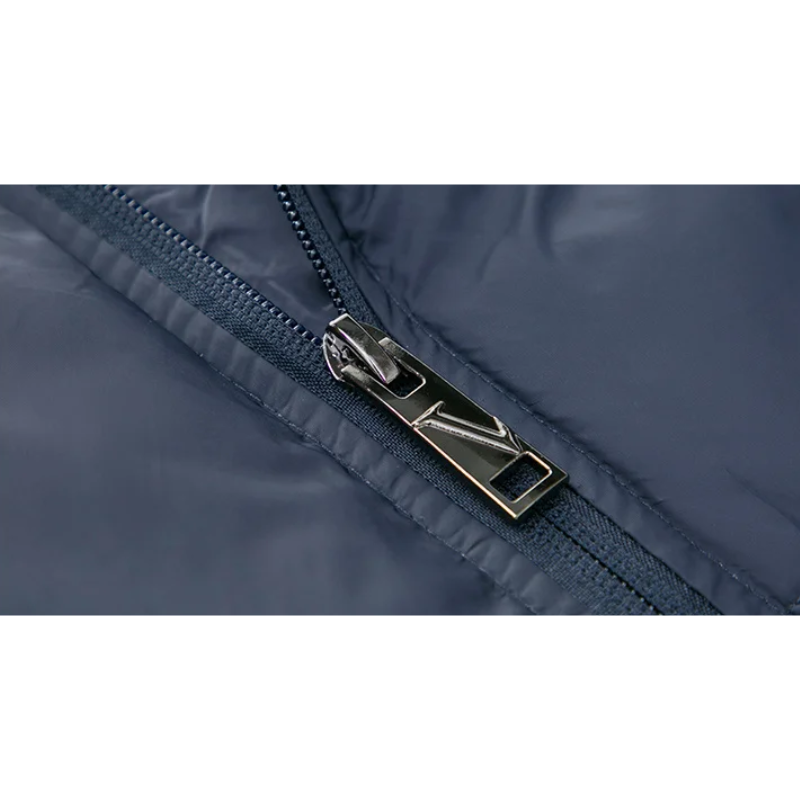 Men's puffer jacket with high collar and logo details