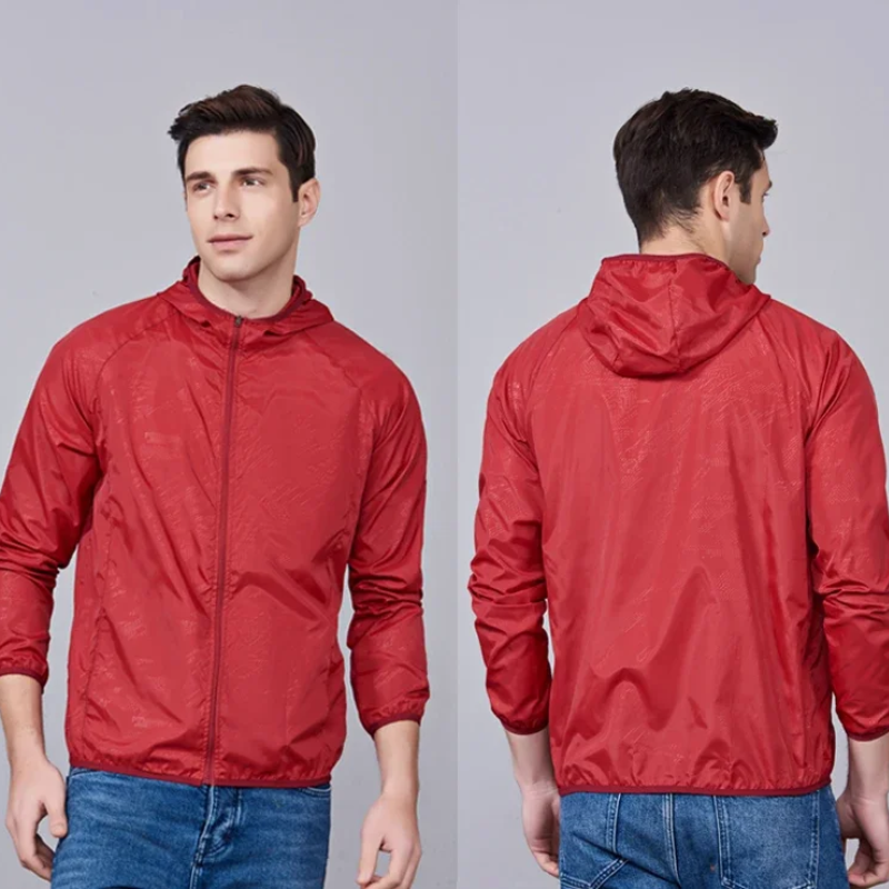 Men's waterproof mackintosh with hood for outdoor activities