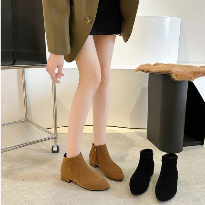 Women's Ankle Boots with Flat Heel and Minimalist Design