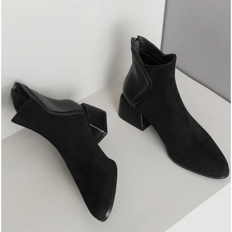 Stylish Ankle Boots with Cutouts and Low Heel