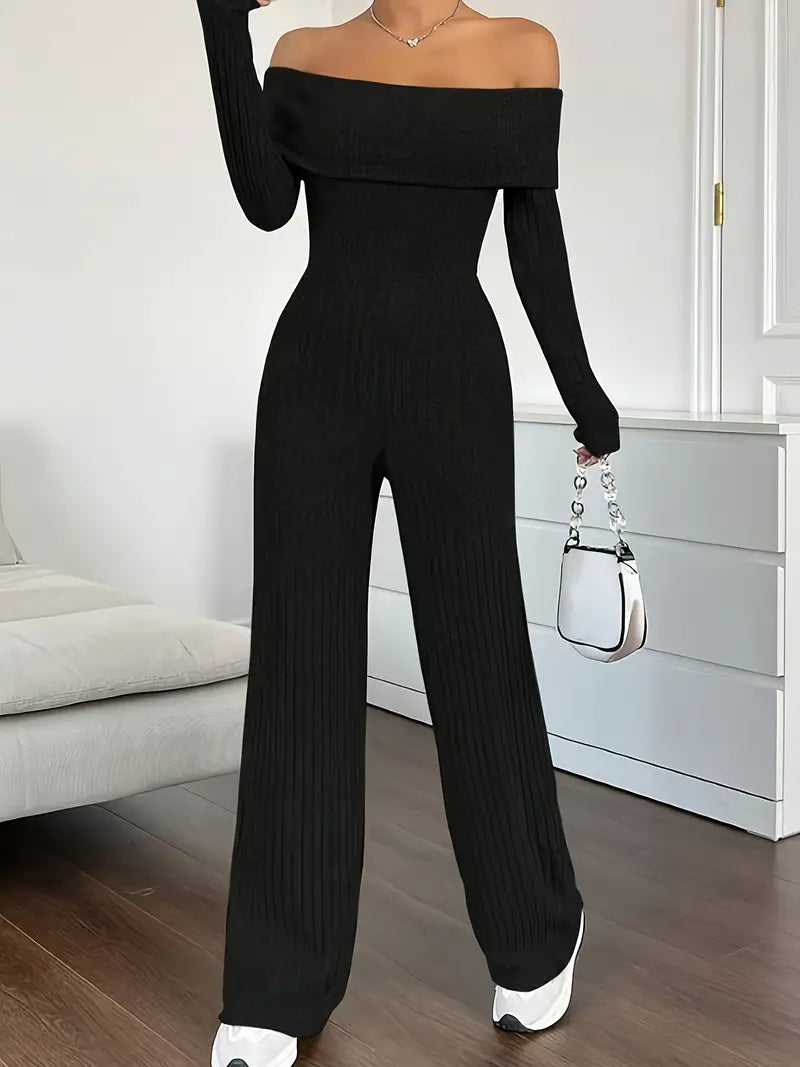 Ribbed Off-shoulder Jumpsuit