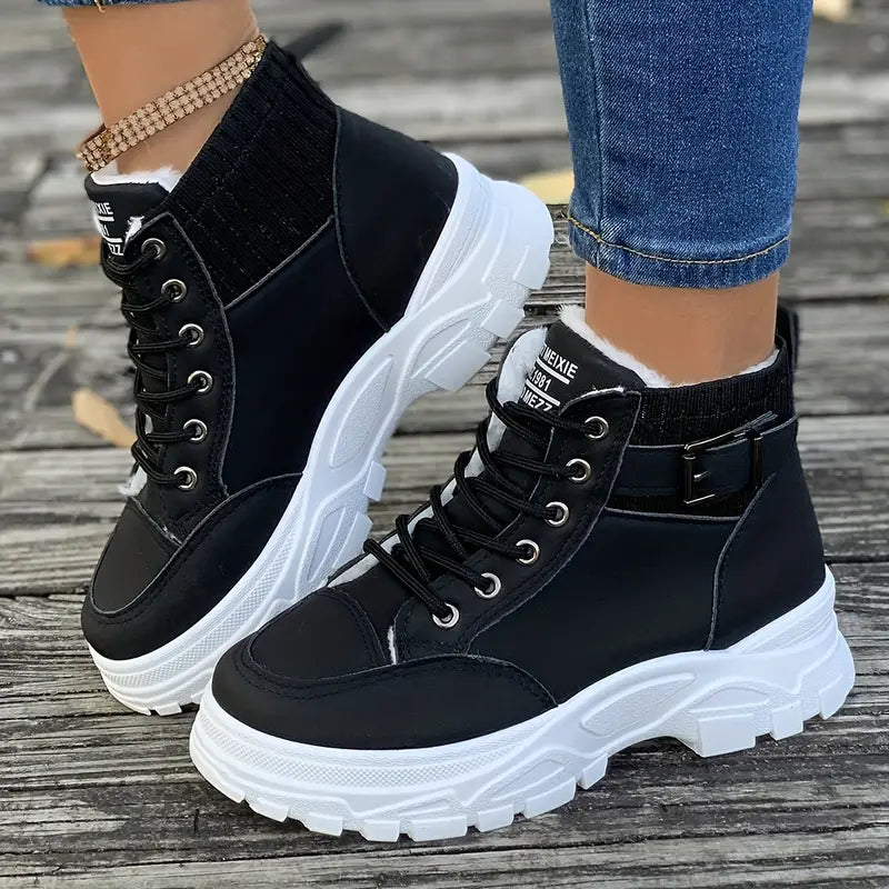 Lace-up ankle boots made of plush