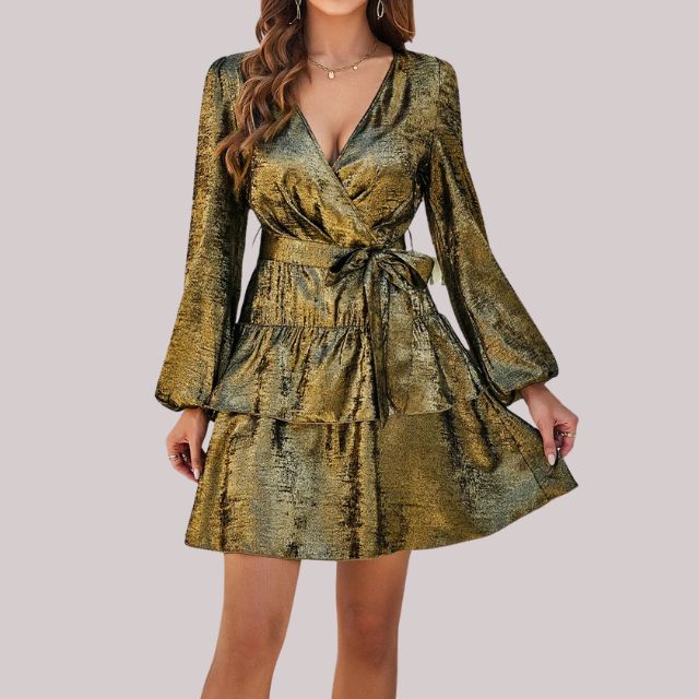 Velvet wrap dress with ruffled hem