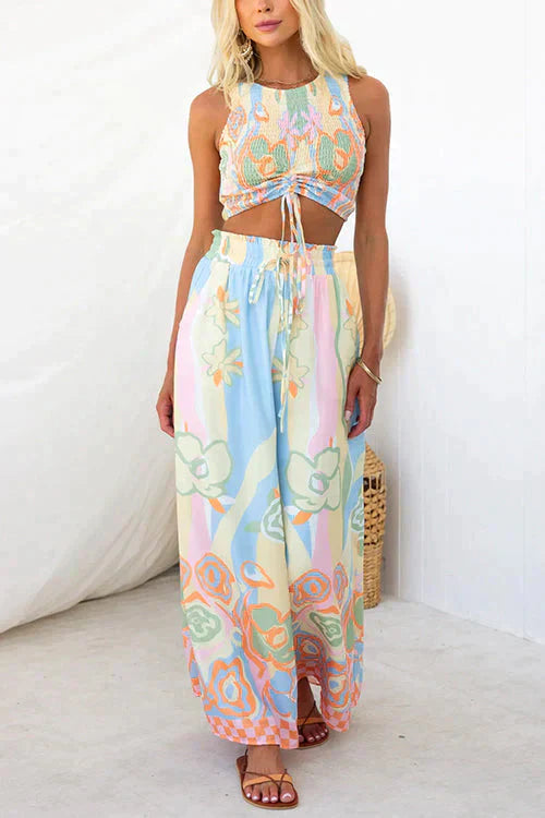 Floral Print Elastic Waist Set