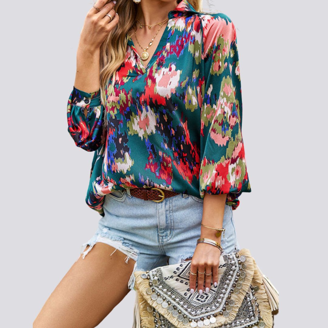 V-neck blouse with abstract print