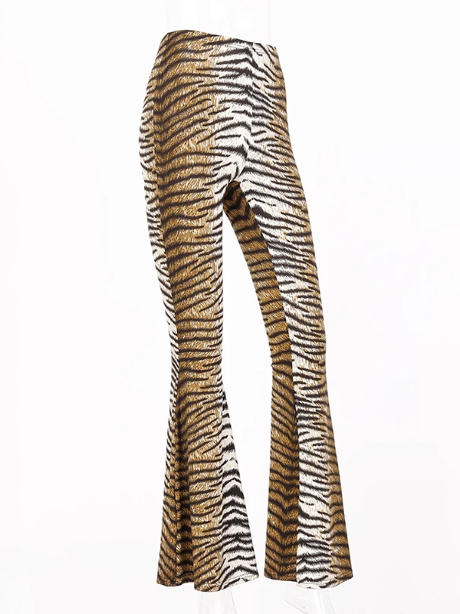 Women's leopard print flared trousers with high waist