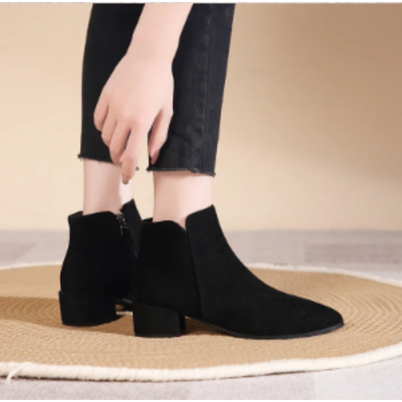 Low Heel Ankle Boots with Side Zip for Women