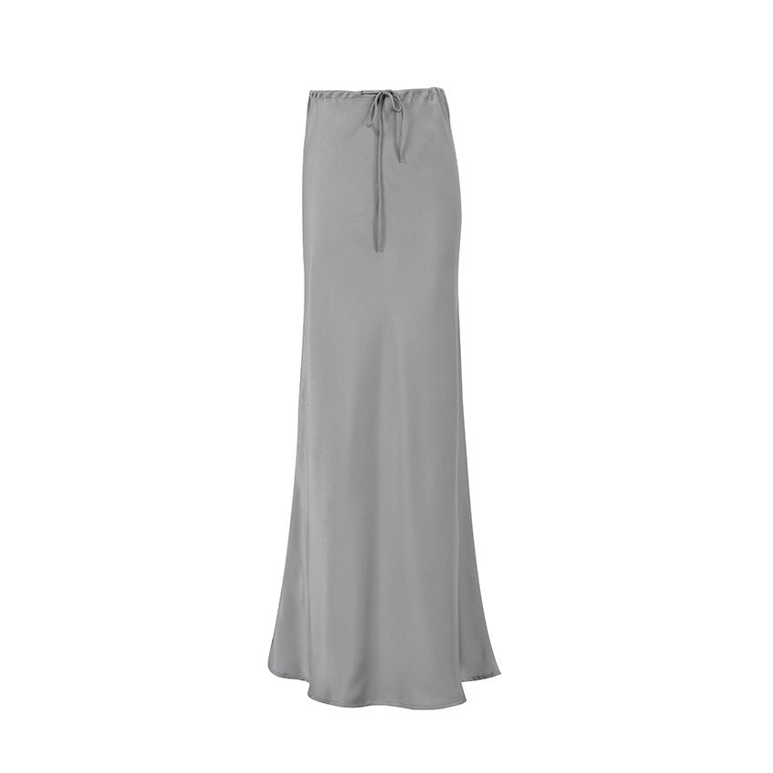 Lace-up skirt in matte satin with a fishtail look