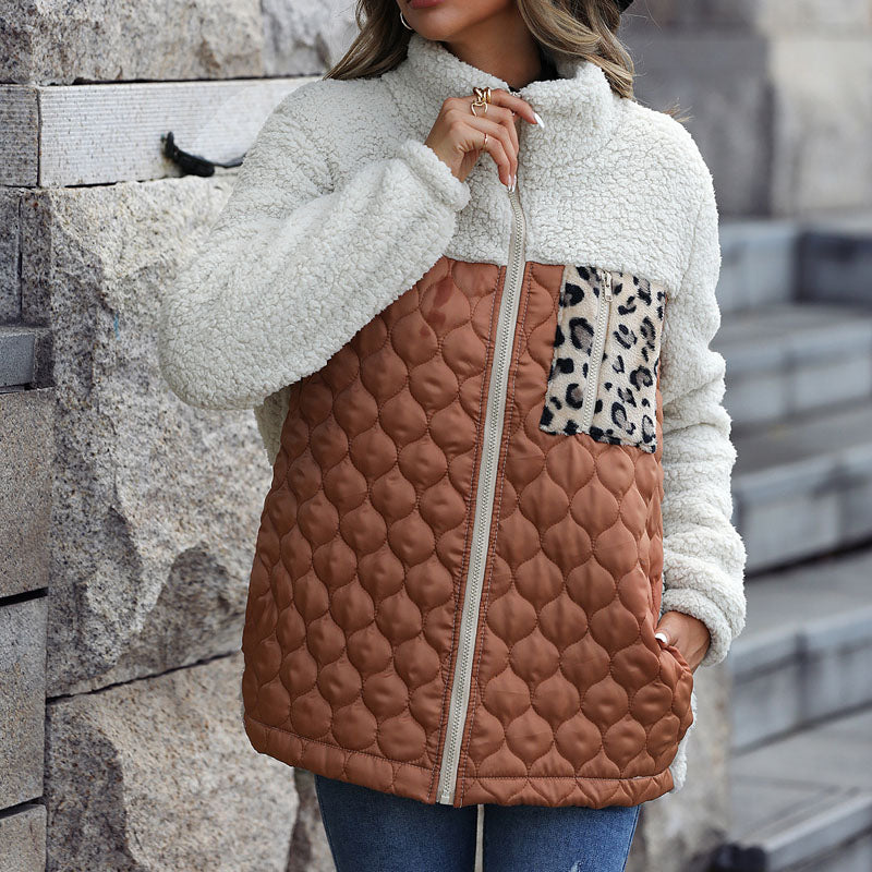 Plush coat with leopard print