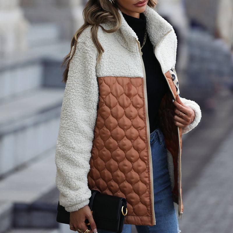 Plush coat with leopard print