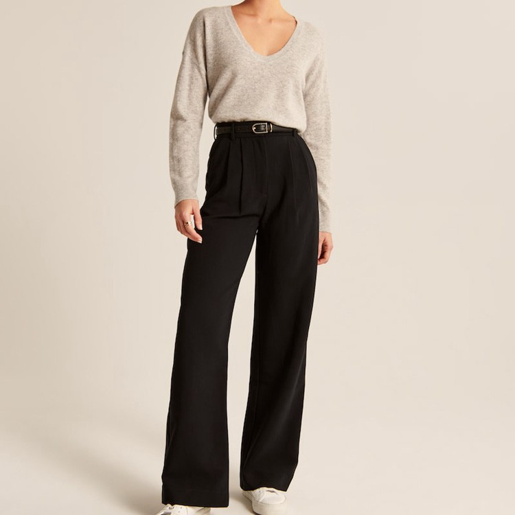 Women's high-waisted casual trousers with wide legs