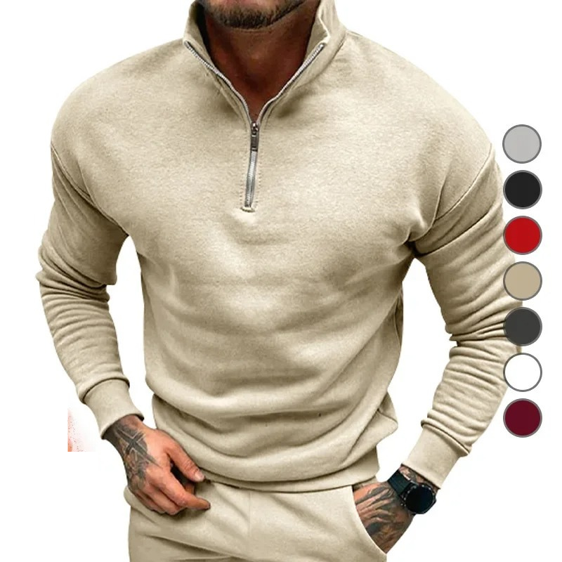 Sporty sweatshirt with zip and stand-up collar