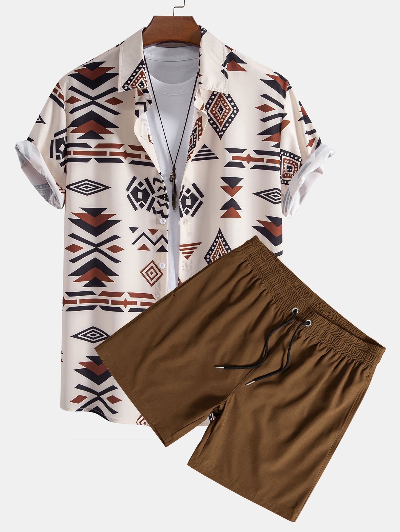 Aztec Geometric Print Shirt & Swim Shorts