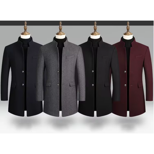 Modern stand-up collar coat with slim fit